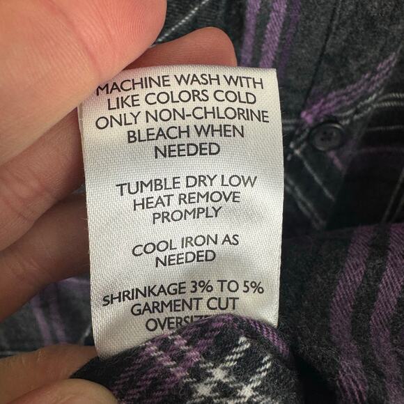 Five Brother Black Purple Plaid Flannel Button Up Shirt Women's Large - Picture 9 of 9